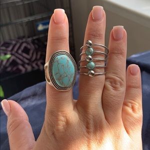 Turquoise Sterling Silver Rings Size 8